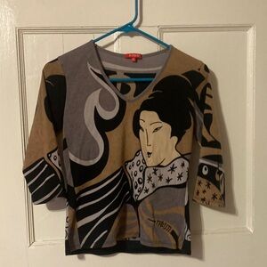 Artistic Women's Top with Geisha Print